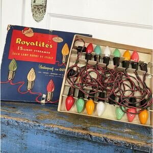 Vintage Royalites 15 Light Streamer Set Outdoor Christmas Box Works Swirl Bulbs